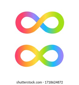 Símbolo del movimiento de derechos de autismo, signo infinito en colores del espectro arcoiris. 18 de junio, Día del Orgullo Autista. Conciencia y aceptación de la neurodiversidad.