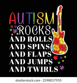 Autism Rocks and Rolls   About Autism Awareness T-shirt Design