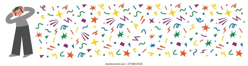 Gestión de la sobrecarga sensorial del autismo. Autorregulación, afrontamiento y relajación. Concepto de espectro de neurodiversidad. Salud mental en un entorno sobreestimulante. Anuncio de Vector.