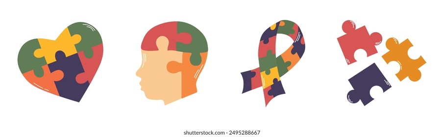 Autism set collection icon clipart avatar logotype isolated vector illustration