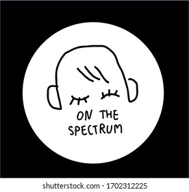 Autism sign - person with closed eyes and headphones. ASD badge design. On the spectrum.