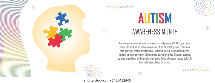 Autism spectrum disorder, ASD Awareness month, Mental developmental disabilities, childhood psychology campaign, Healthcare and medicines, banner with puzzle pieces, copy space for text