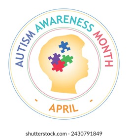 Autism spectrum disorder, ASD Awareness month, Mental developmental disabilities, childhood psychology campaign, Healthcare and medicines, badge with puzzle pieces