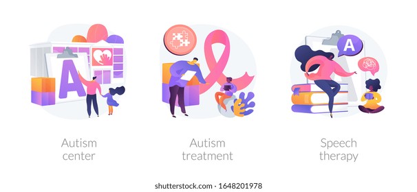 Autism spectrum disorder, neuroontogenetic disease, mental development lag. Autism center, autism treatment, speech therapy metaphors. Vector isolated concept metaphor illustrations.