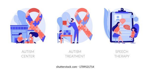 Autism spectrum disorder, neuroontogenetic disease, mental development lag. Autism center, autism treatment, speech therapy metaphors. Vector isolated concept metaphor illustrations.