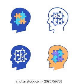 Icono de espectro autista establecido en estilo plano y de línea. Símbolo de trastorno mental. Ilustración vectorial.