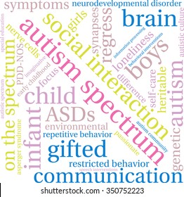 Autism Spectrum word cloud on a white background. 