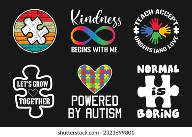 Paquete de diseño de camisetas de autismo, diseño de camisetas de autismo vectorial, camisa de autismo, tipografía de autismo Colección de diseño de camisetas