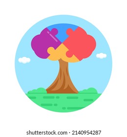 Un árbol de autismo en icono circular plano, visual perfecto 

