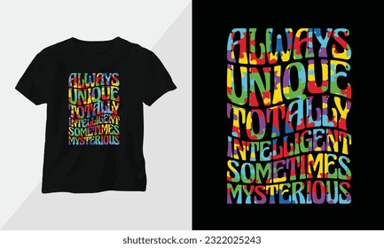Autism t-shirt design concept. all designs are colorful groovy style and created using ribbon, puzzles, love, etc