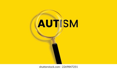 Autism word poster for medical research and awareness concept. Vector design isolated on yellow background.