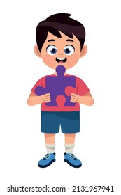 chico autista con carácter de rompecabezas