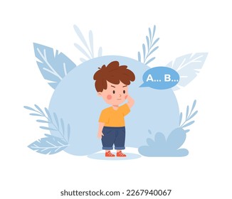 Autistic child with speech delay. Difficulties and features of development and education of children with autism, flat vector illustration isolated on white background.