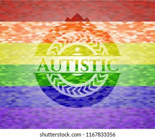 Autistic emblem on mosaic background with the colors of the LGBT flag