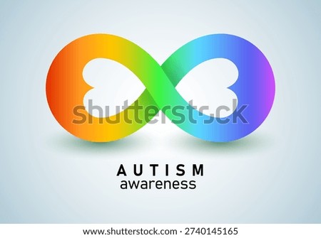 Autistic Pride Day. Colorful rainbow infinity and heart. Rainbow Infinity symbol. Infinity sign color spectrum. Rainbow gradient in the shape of the infinity sign. Neurodiversity Symbol