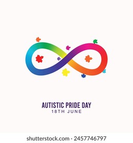 Día del Orgullo Autista, Poste, Anuncio, tarjeta, 18 de junio. Día del Orgullo Autista Poster, Ilustración vectorial, publicación en redes sociales