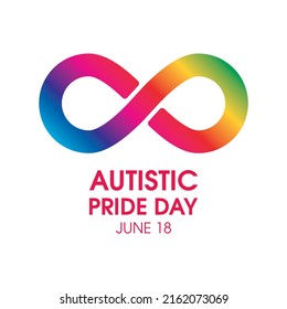 Vector del Día del Orgullo autista. Autista arco iris ocho símbolo de infinito vector. Elemento de diseño autista del Día del Orgullo aislado en un fondo blanco. 18 de junio. Día importante