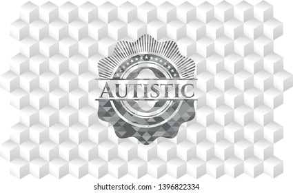 Autistic realistic grey emblem with cube white background