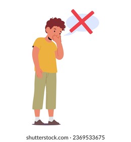 Joven Autista Con Habilidades De Lengua Retrasada. Personaje Infantil En El Viaje Del Desarrollo De La Comunicación, Desbloqueando Su Voz Y Expresión Con Paciencia Y Apoyo. Ilustración de vectores de personas de caricatura