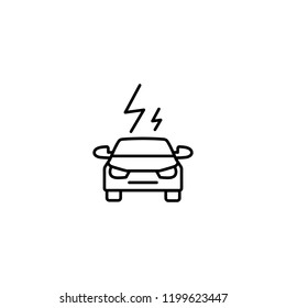 auto accident; car with lightning; line black icon on white background