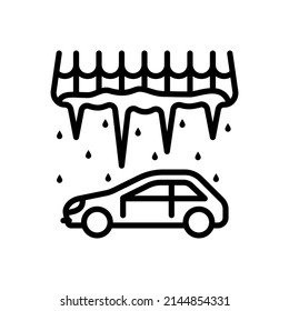 Auto Accident Icon. Collapse Of Snow On Roof Of Car. Falling Drops, Icicles. Warning Of Danger.