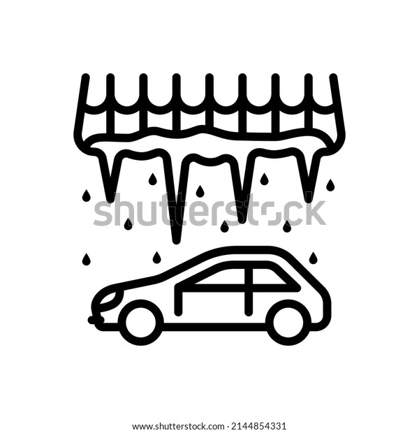 Auto Accident Icon. Collapse\
of Snow on Roof of Car. Falling Drops, Icicles. Warning of\
Danger.