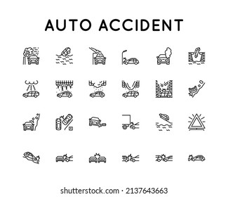 Auto Accident Icon Set. Accident Related to Car. Vector sign in simple style isolated on white background.