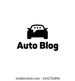 Auto Blog logo design template. Vector car logotype, symbol with speech bubble sign. Automobile silhouette illustration isolated on background. Modern carriage label badge for forum, chat, channel