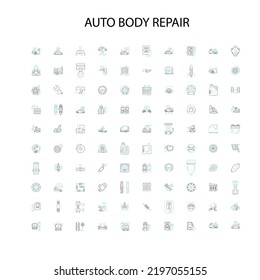 auto body repair icons, signs, outline symbols, concept linear illustration line collection