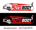 auto body shop logo template repair, repaint restoration. with simple modern style isolated on background horizontal logo