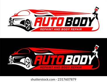 auto body shop logo template repair, repaint restoration. with simple modern style isolated on background horizontal logo