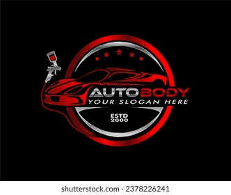 auto body shop logo template repair, repaint restoration. with simple modern style isolated on background  svg