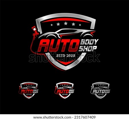 auto body shop logo template repair, repaint restoration. with simple modern style isolated on background