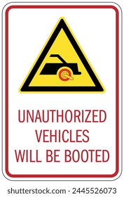 Auto boot warning sign unauthorized vehicles booted