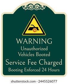 Auto boot warning sign unauthorized vehicles booted