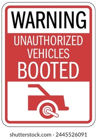 Auto boot warning sign unauthorized vehicles booted