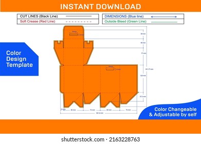 Auto bottom closer box dieline template and 3D box design