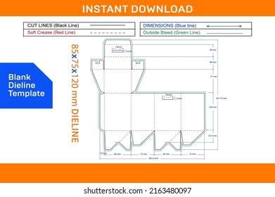 Auto bottom closer box dieline template and 3D box design