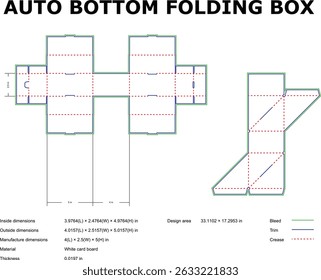Auto bottom folding box design template diagram white card stock