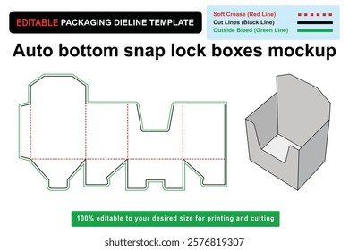 Auto Bottom Snap Lock Boxes Mockup Dieline for Creative Packaging Design, Snap lock box, Dieline template, Packaging mockup, Custom box dieline, Box design template, Box dieline template