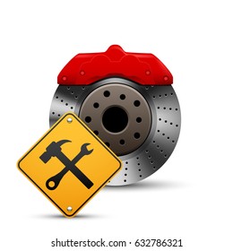 Auto brake disc and service icon isolated on white, vector illustration