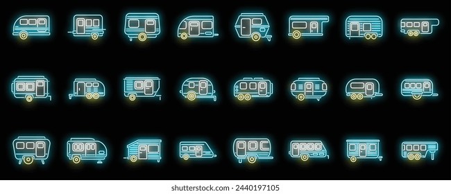 Auto camping icons outline vector. Home motor. Motorhome trailer neon color isolated