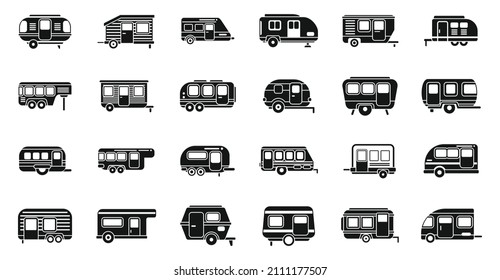 Los iconos de acampada automática establecen un vector simple. Motor doméstico. Remolque de autocaravana