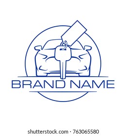 Auto car badge. Vehicle prototype icon. Emblem of the auto machine engine for your business. Logo of a motor car for an auto enterprise. Sign a automobile front view with your text brand name logo