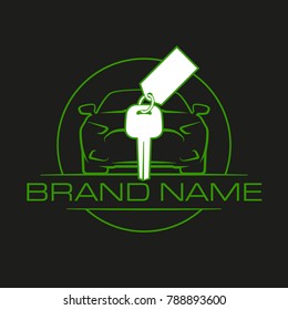 Auto car badge. Vehicle prototype icon. Emblem of the auto machine engine for your business. Logo of a motor car for an auto enterprise. Sign a automobile front view with your text brand name logo