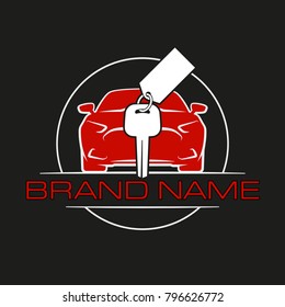 Auto car badge. Vehicle prototype icon. Emblem of the auto machine engine for your business. Logo of a motor car for an auto enterprise. Sign a automobile front view with your text brand name logo