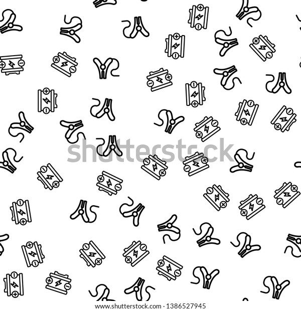 Auto Car Charge Battery Clamp Seamless\
Pattern. Car Electric Power Piece for Doodle Outline Texture.\
Vehicle Energy Fix Station Wallpaper. Automotive Store Element\
Replacement Vector\
Illustration