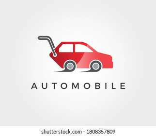 Auto car dealership logo design with front of red sports vehicle silhouette icon concept isolated on white background. Vector illustration.