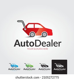 Auto Car Dealership Logo Design With Front Of Red Sports Vehicle Silhouette