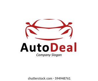 Auto car dealership logo design with front of red sports vehicle silhouette icon concept isolated on white background. Vector illustration.